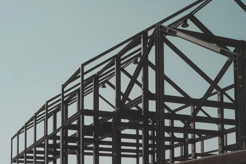 Steel frame of a building under construction